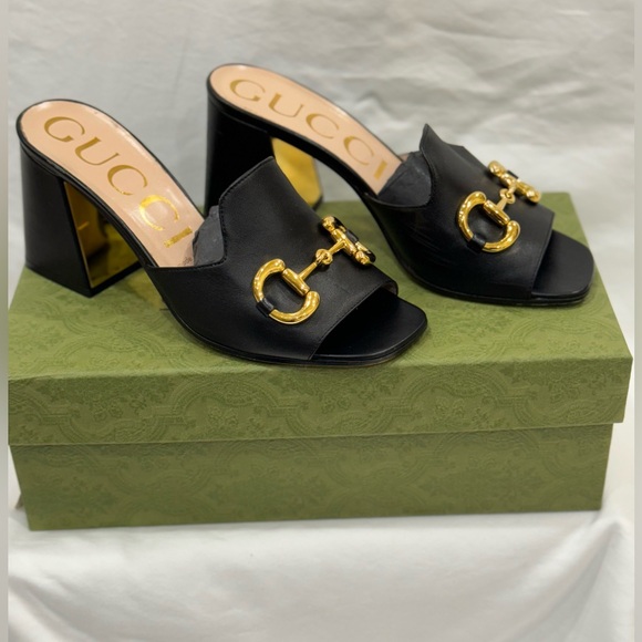 COPY - GUCCI 
Nappa Horsebit 75mm Slide Sandals. 38 Black - Picture 1 of 7